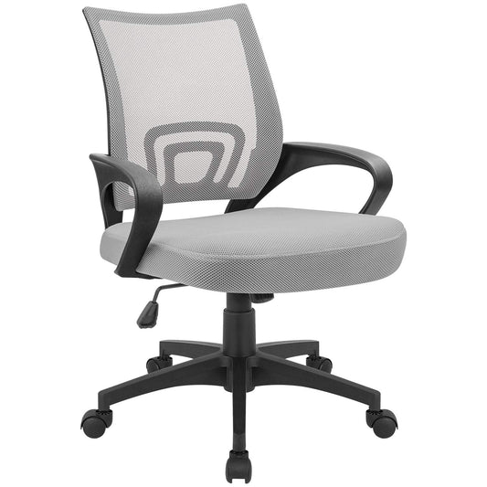 Vineego Mid-Back Mesh Office Desk Chair Ergonomic Height Adjustable Computer Chair with Lumbar Support and Armrest, Gray