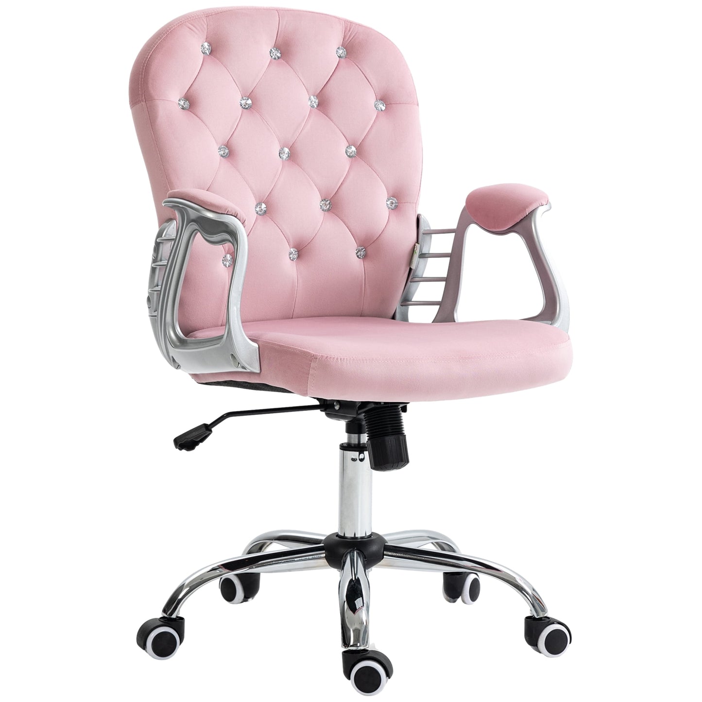 Vinsetto Velvet Office Chair, Button Tufted Desk Chair with Armrests, Pink