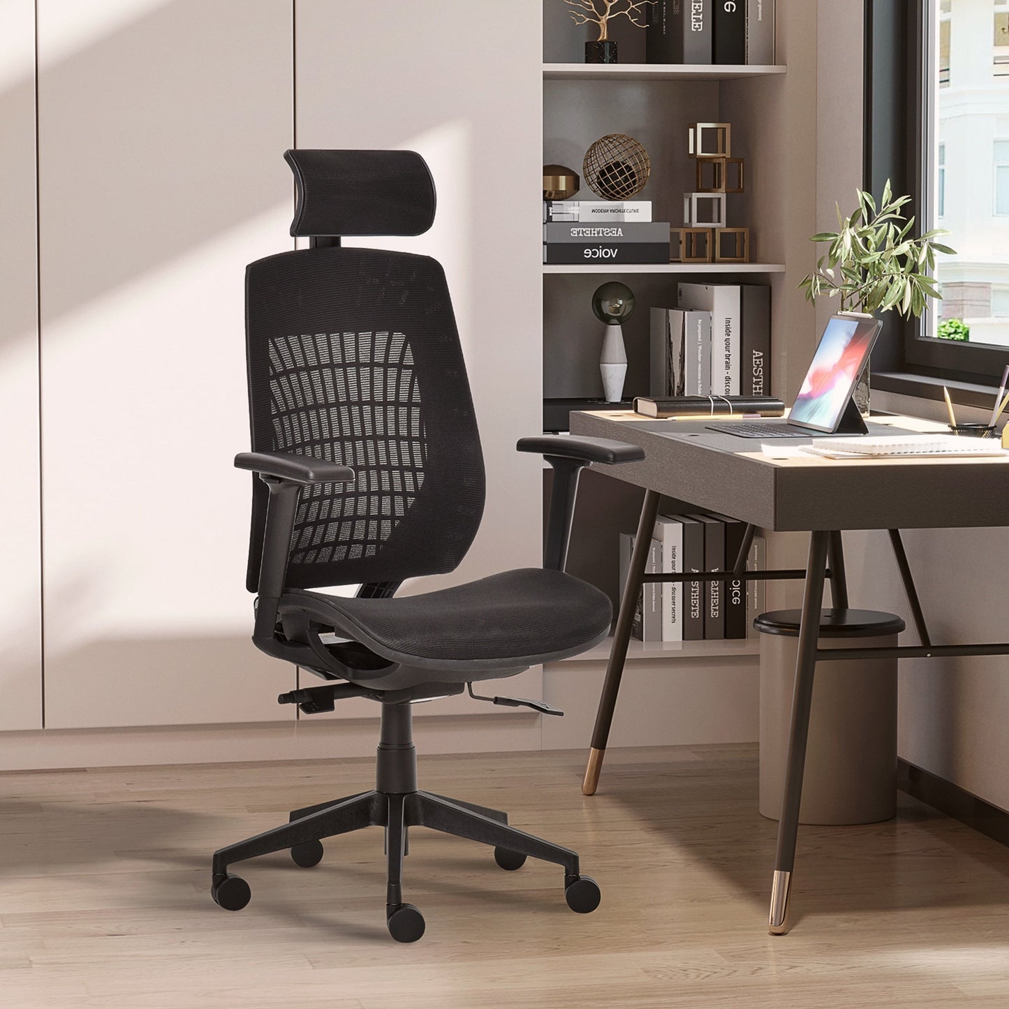 Vinsetto Ergonomic Mesh Office Chair, Reclining High Back Desk Chair with Adjustable Headrest & Armrests, Wheels, Swivel Computer Task & Gaming Chair