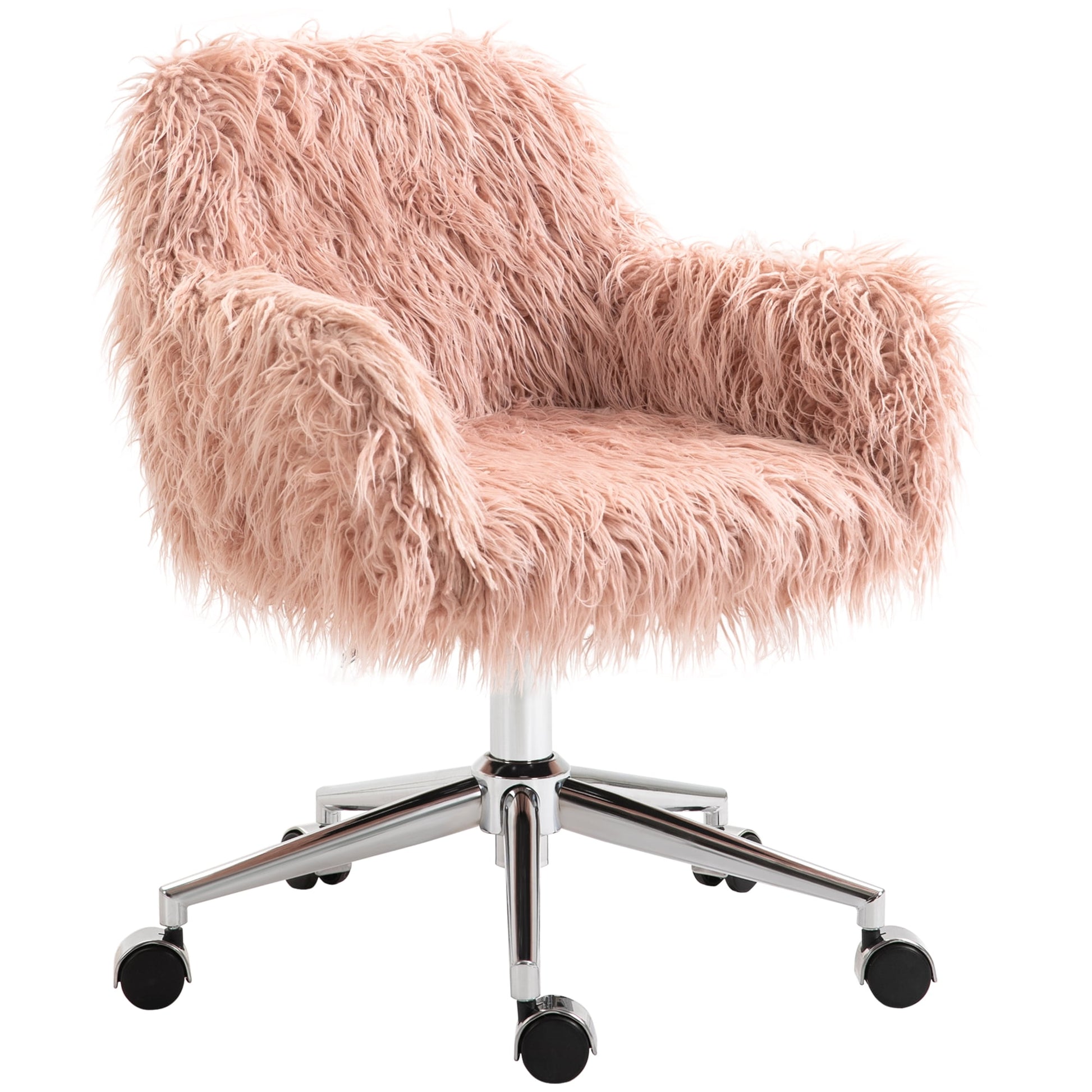 Vinsetto Faux Fur Desk Chair, Swivel Vanity Chair with Adjustable Height and Wheels