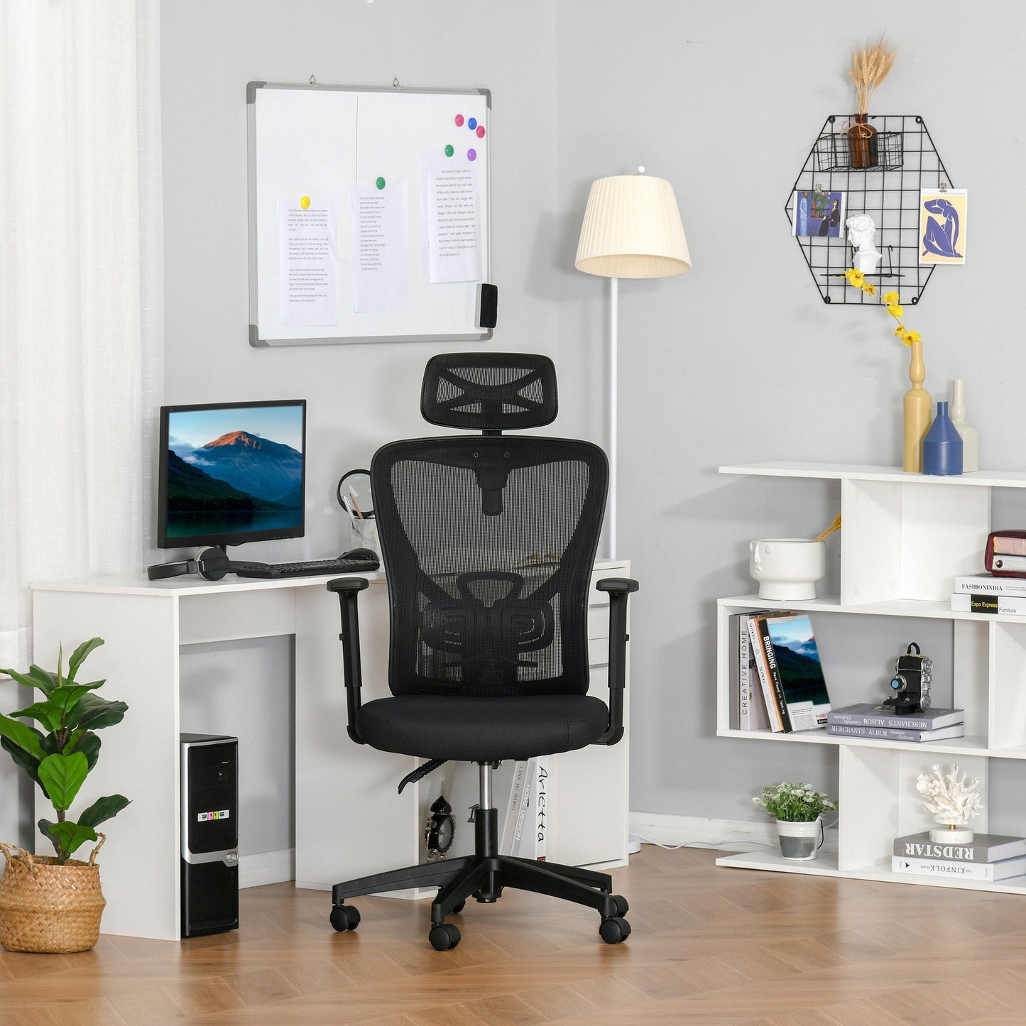 Vinsetto High Back Ergonomic Home Office Chair, Mesh Task Chair with Lumbar Back Support, Reclining Function, Adjustable Headrest, Arms, Black