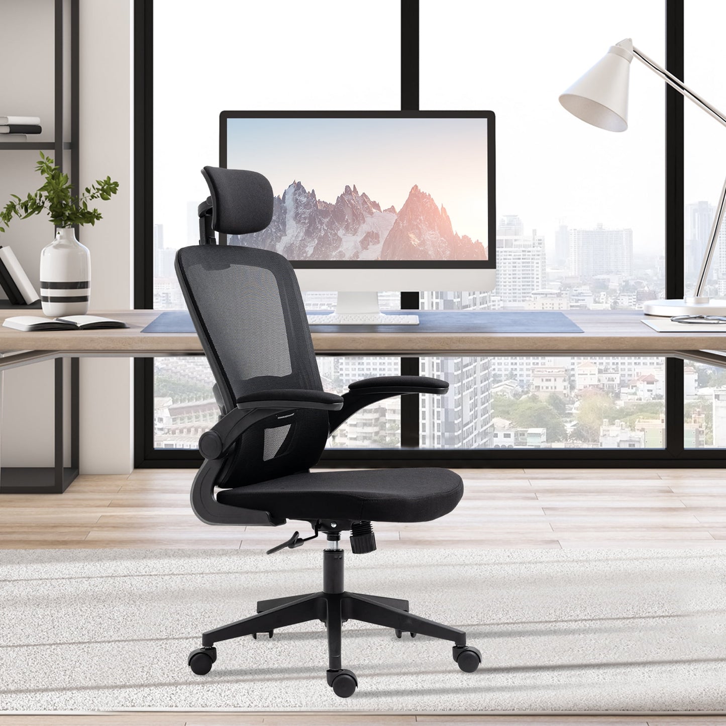 Vinsetto High Back Mesh Chair, Home Office Task Computer Chair with Adjustable Height, Lumbar Back Support, Headrest, and Arms, Gray