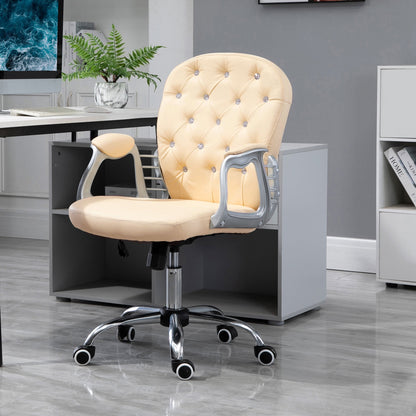 Vinsetto Velvet Home Office Chair, Button Tufted Desk Chair with Padded Armrests, Adjustable Height and Swivel Wheels, Gray