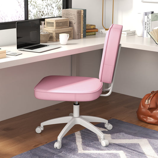 Vinsetto Faux Leather Office Chair with Adjustable Height, Wheels, Armless Comfy Computer Chair, Pink