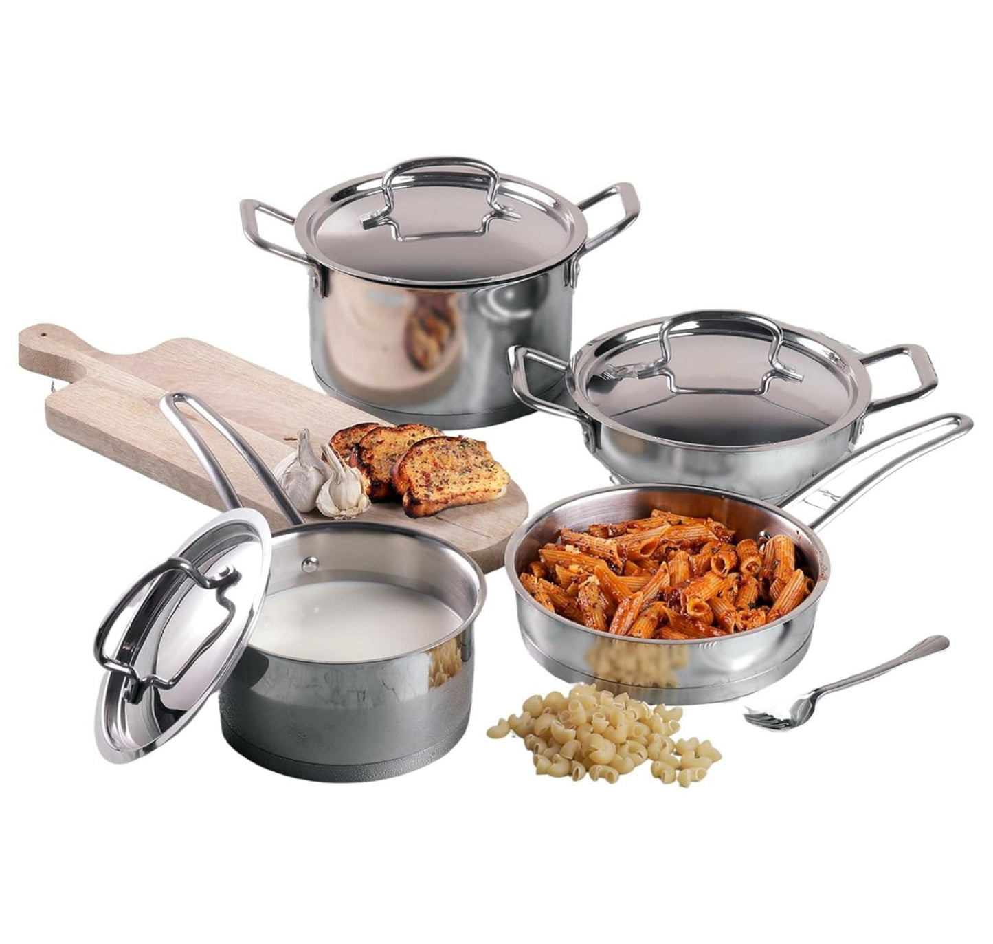 WDNMD9418 Classic Deluxe Stainless Steel Cookware Combo Set of 4 Pcs/Saucepan, Saucepot, Kadai and Frypan/Deep Kadhai for Cooking/Heavy Induction Bottom