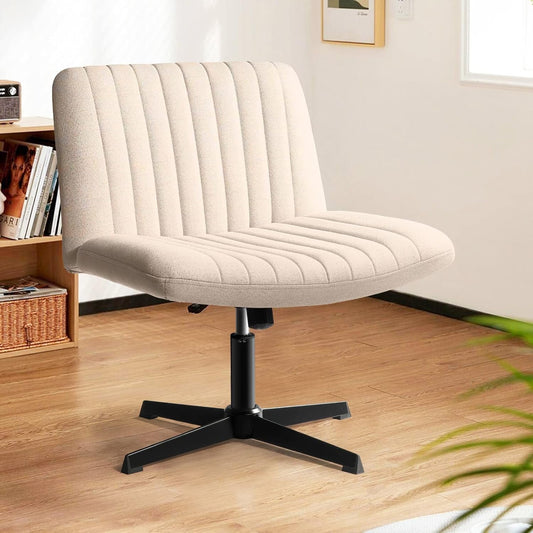 Waleaf Armless Office Desk Chair No Wheels,Fabric Padded Criss Cross Legged Office Chair,Swivel Vanity Chair