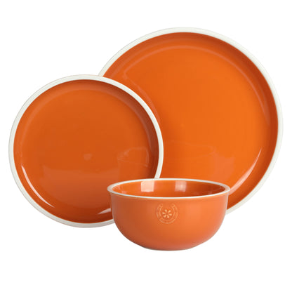 Wanda June Home Southern Sunrise 12-Piece Terra Cotta Solid Color Stoneware with White Rim Dinnerware Set by Miranda Lambert