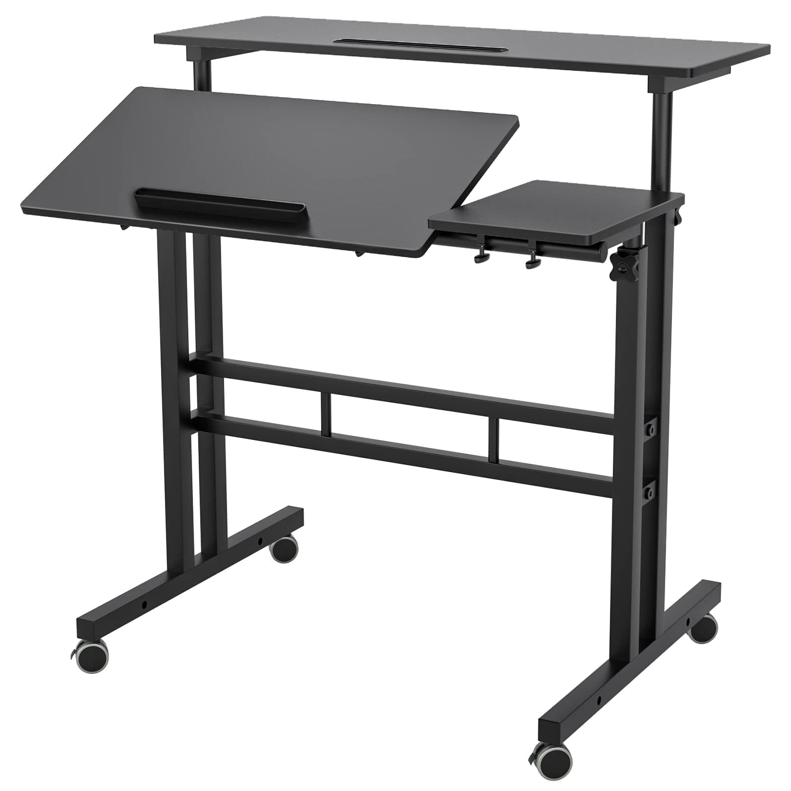 Wellynap 31.5" Mobile Standing Desk, Adjustable Rolling Study Desk, Sit-Stand Desk Cart - Black