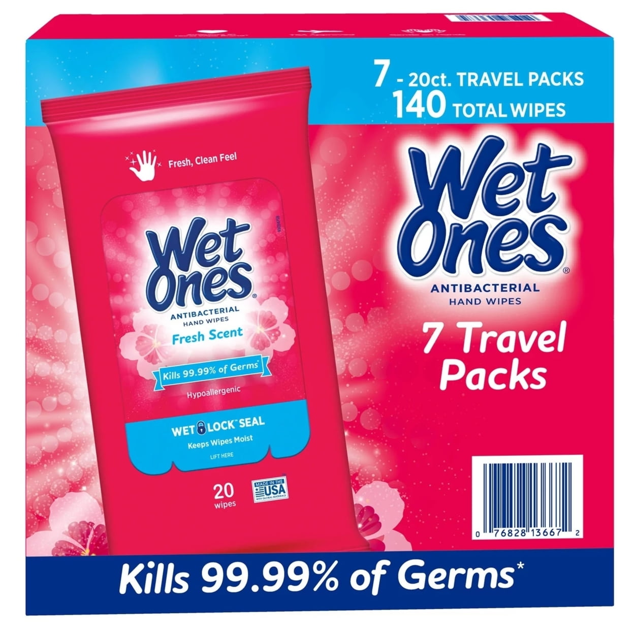 Wet Ones Antibacterial Hand Wipes, 20 Count (Pack of 7)