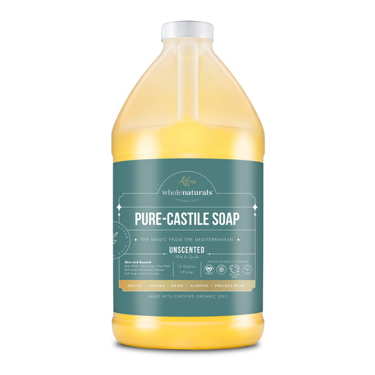 Whole Naturals EWG Verified & Certified Palm Oil Free, Castile Liquid Soap - 64 oz. - Unscented, Mild & Gentle Non-GMO & Vegan - Formulated with Carrier Organic Oils