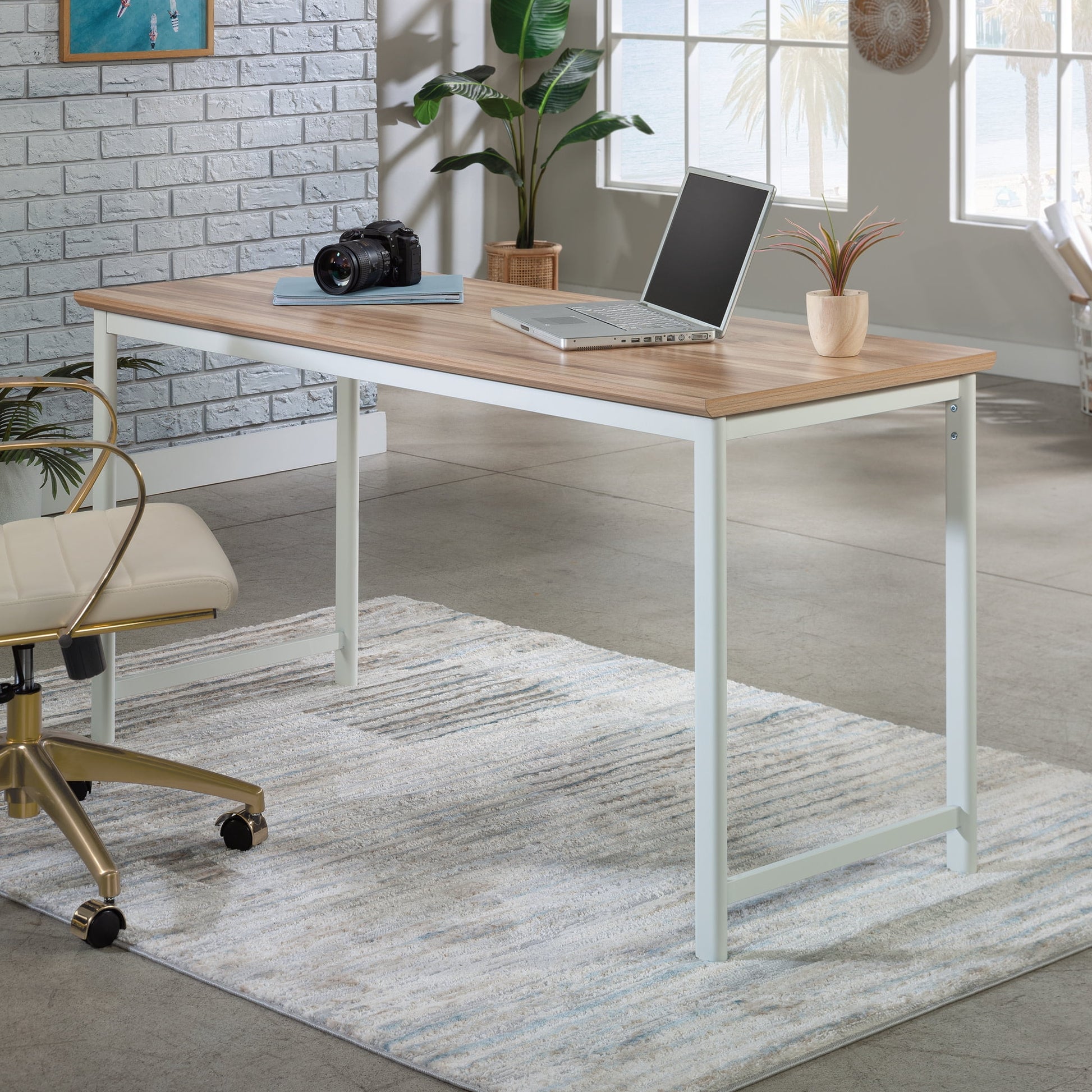 Sauder Bergen Circle Engineered Wood Table Desk, Kiln Acacia Finish