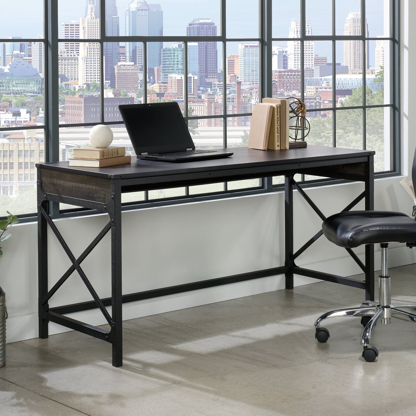 Worksense by Sauder Foundry Road 59" x 24" Commercial Office Desk, Carbon Oak Finish