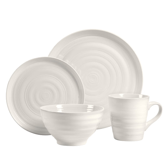 Woven Paths Farmhouse 16-Piece Dinnerware Set, White