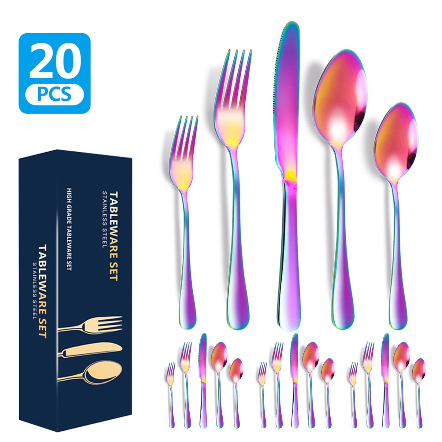 Wzcpcv 20 Piece Rainbow Stainless Steel Flatware Set For 4, Rainbow  Silverware Sets Kitchen Utensil Set Forks And Spoons Silverware Set Apartment Essentials