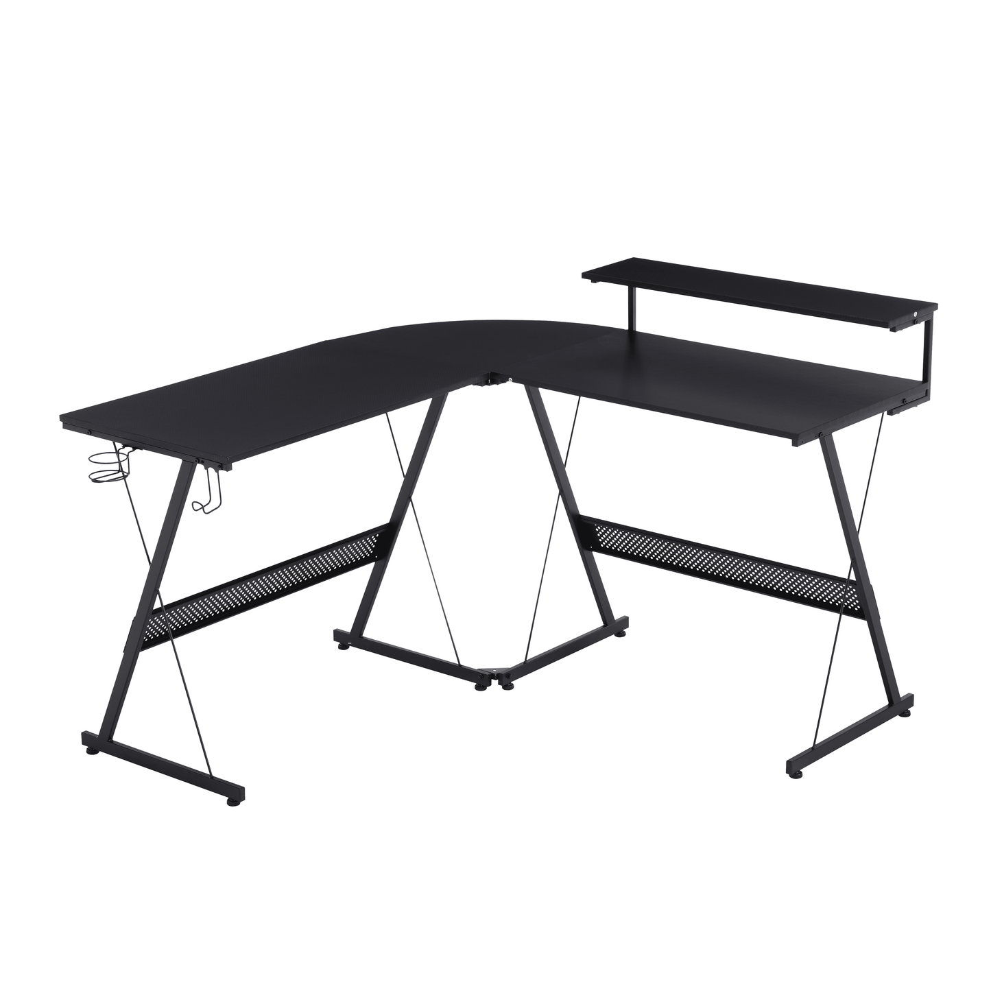 X Rocker L-Shaped Gaming Desk with Storage Shelves - Black