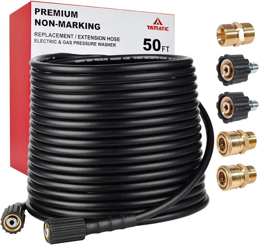 YAMATIC Pressure Washer Hose 50FT 1/4" M22 & 3/8" Quick Connect Power Washer Hose Replacement for Ryobi, Troy Bilt, Greenworks, Generac, CRAFTSMAN Most Brand Power Washer, 3200 PSI