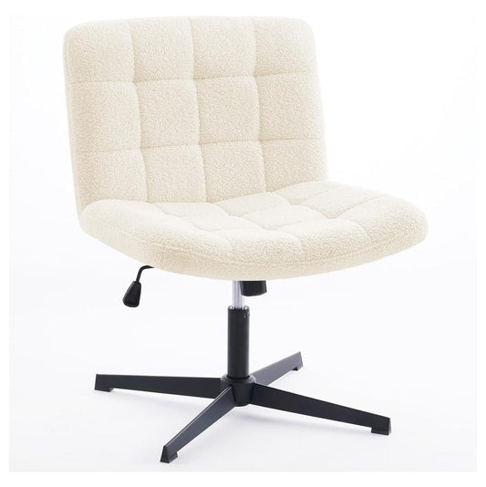 YOSITiuu Wide Armless Desk Chair No Wheels, Back Swivel Criss Cross Chair for Home Office, Height Adjustable Wide Seat Home Office Task Chairs (Faux Fur White)