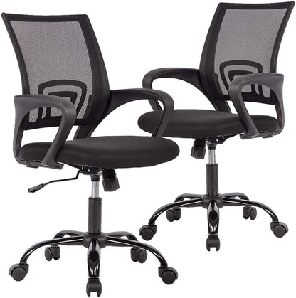 YRLLENSDAN Mesh Office Chair, Home Office Desk Chairs with Wheels and Arms Computer Chair Adjustable Rolling Swivel Chair for Adults, White, 2 Pack