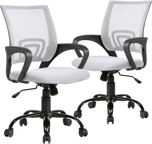 YRLLENSDAN Mesh Office Chair, Home Office Desk Chairs with Wheels and Arms Computer Chair Adjustable Rolling Swivel Chair for Adults, White, 2 Pack