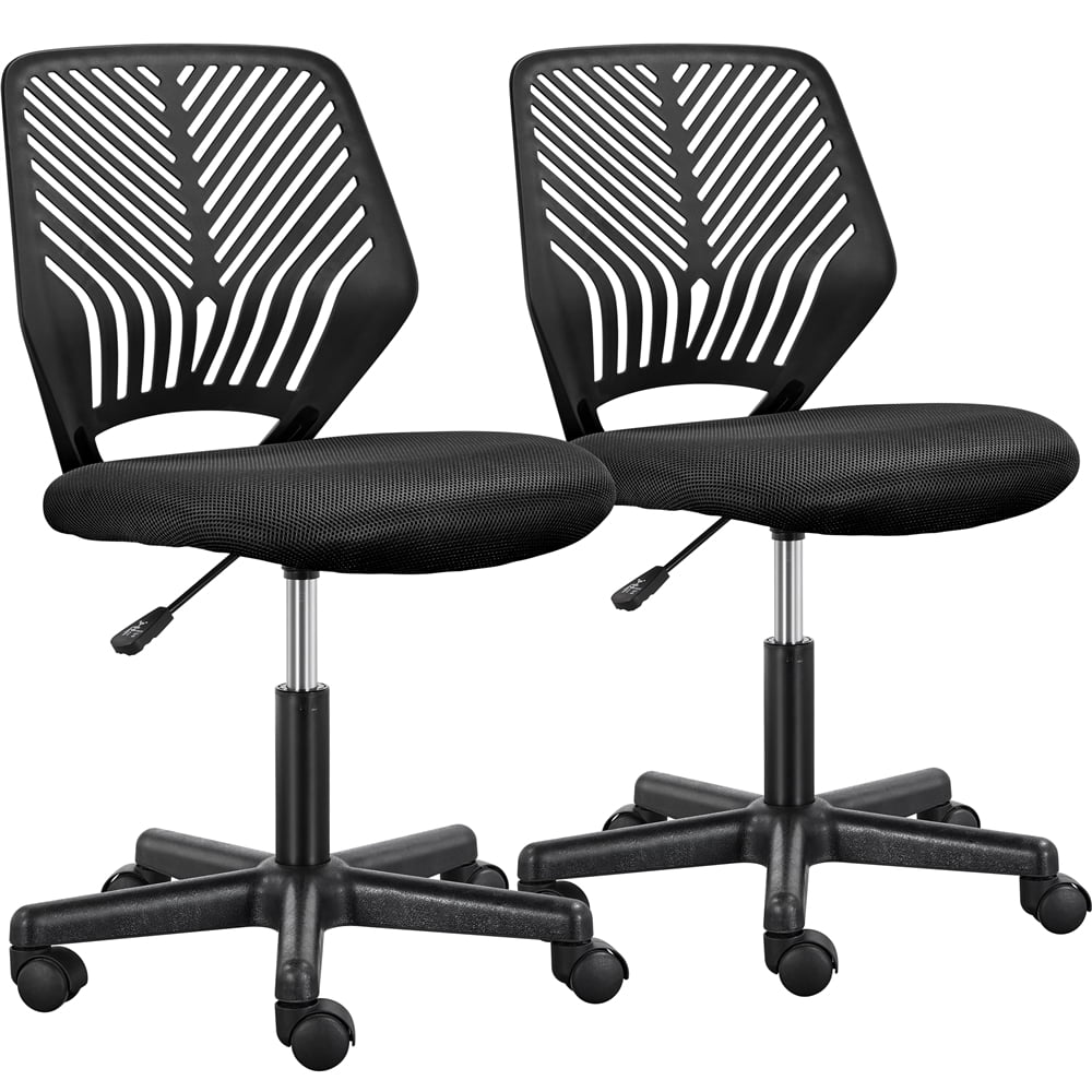 Yaheetech 2pcs Adjustable Armless Office Chair Mid Back Swivel Chair , Black