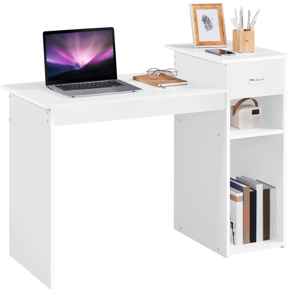 Yaheetech Computer Desk Laptop Table with Drawer & Shelves Home Office, White