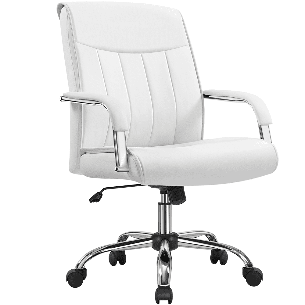 Yaheetech Contemporary PU Leather Executive Chair with High Back, Padded Armrests, White