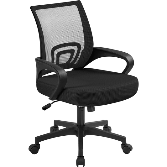 Yaheetech Ergonomic Mid-Back Height Adjustable Mesh Office Chair, Black