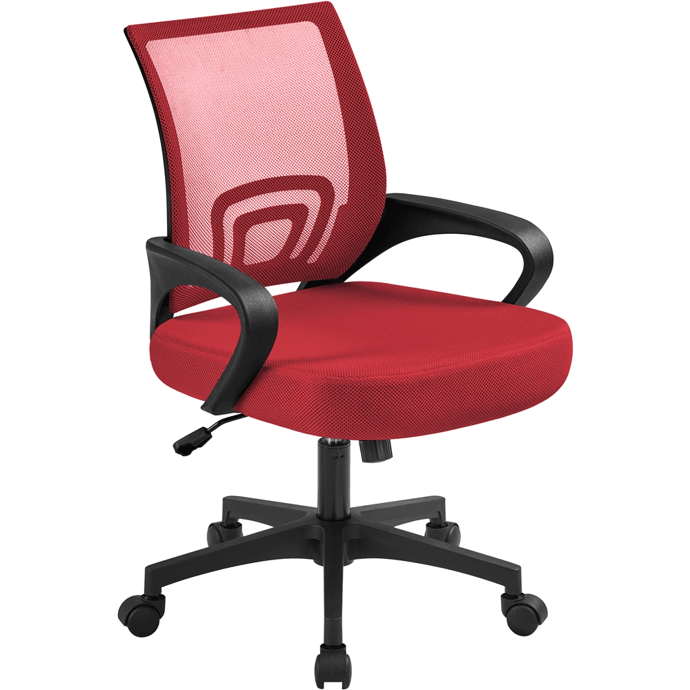 Yaheetech Mid-Back Height Adjustable Mesh Office Chair with 360° Rolling Casters, Red