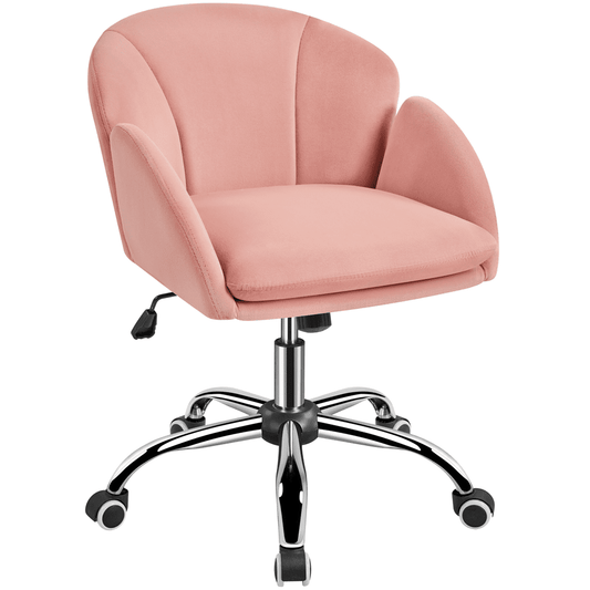 Yaheetech Modern Office Chair Vanity Chair Swivel Rolling Chair with Armrests, Pink