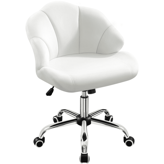 Yaheetech Modern Velvet Desk Chair with Tufted Shell-Shaped Back, White