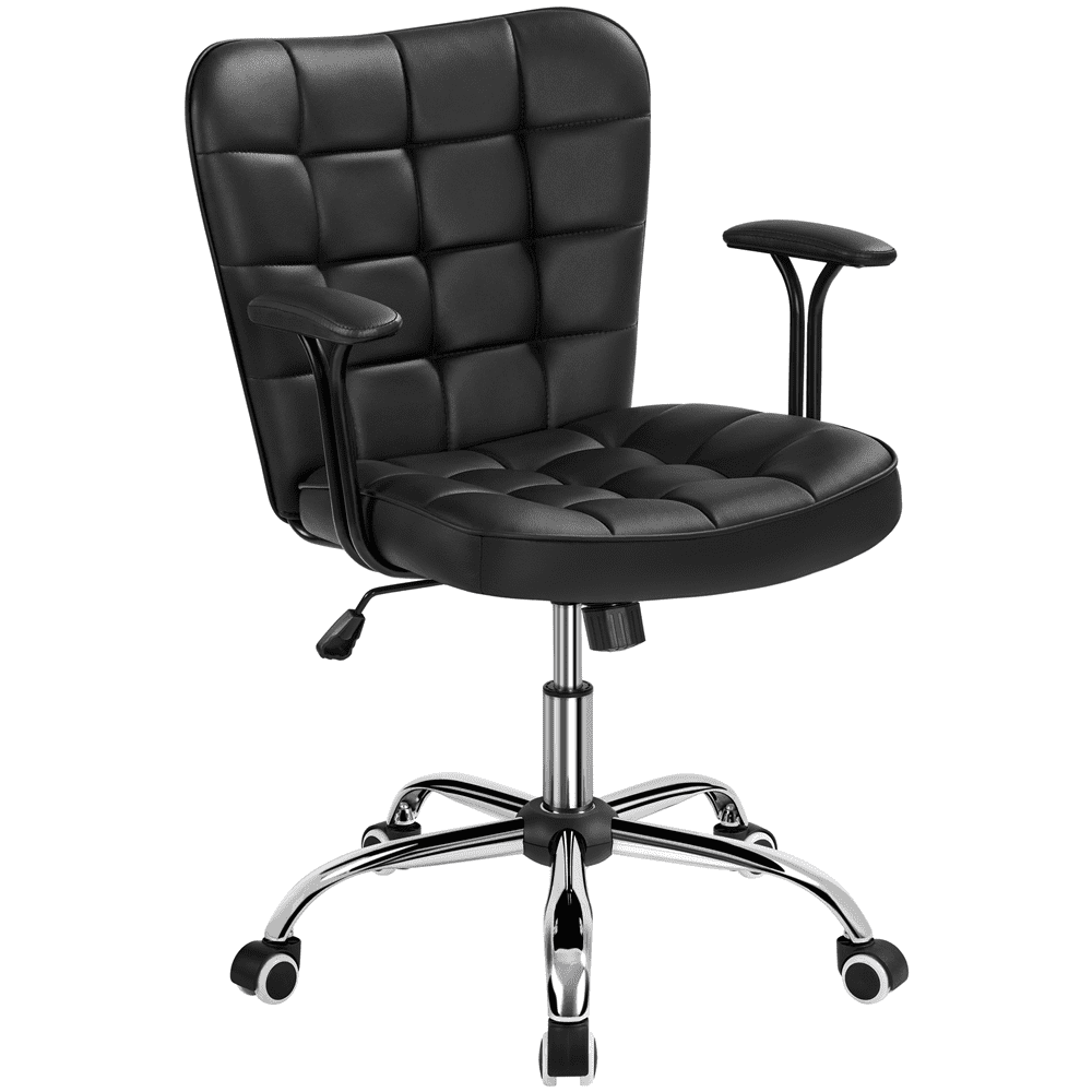 Yaheetech PU Leather Desk Chair with Padded Arms, Black