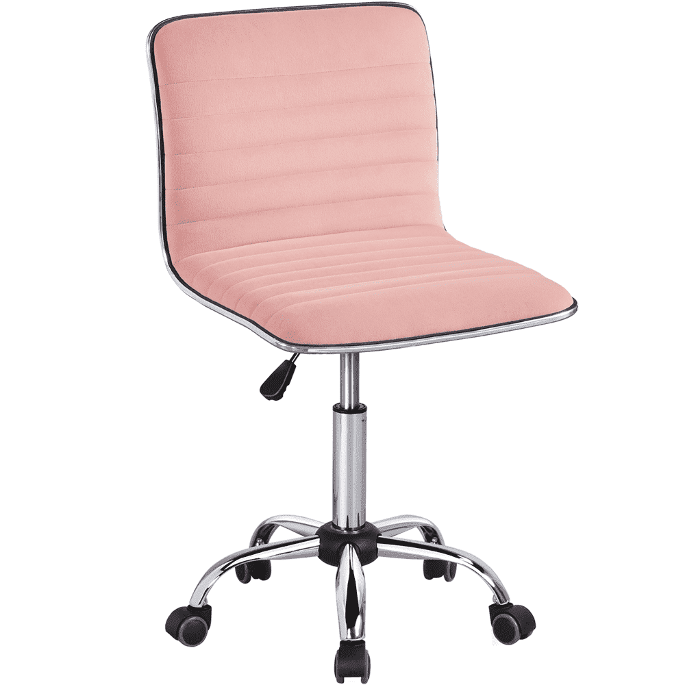 Yaheetech Velvet Low Back Armless Office Chair with Wheels, Apricot Pink