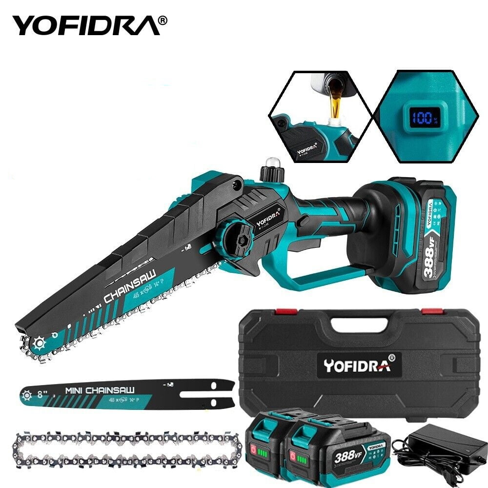 Yofidra Mini Chainsaw, 8-inch Cordless Small Chain Saw with 2 Batteries , Brushless Electric Chainsaw with Digital Display Screen, Handheld Power Chainsaw for Tree Pruning, Gardening, Wood Cutting