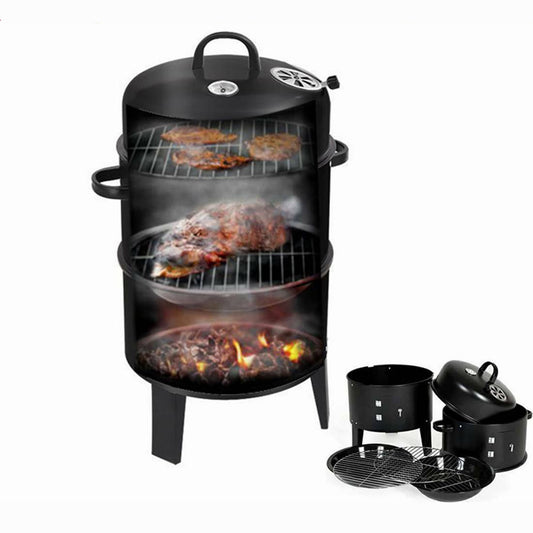 YouLoveIt 3 in 1 Charcoal Vertical Smoker Grill BBQ, Vertical Charcoal BBQ Smoker with Temperature Gauge Grill for Outdoor Camping Picnic Backyard Cooker