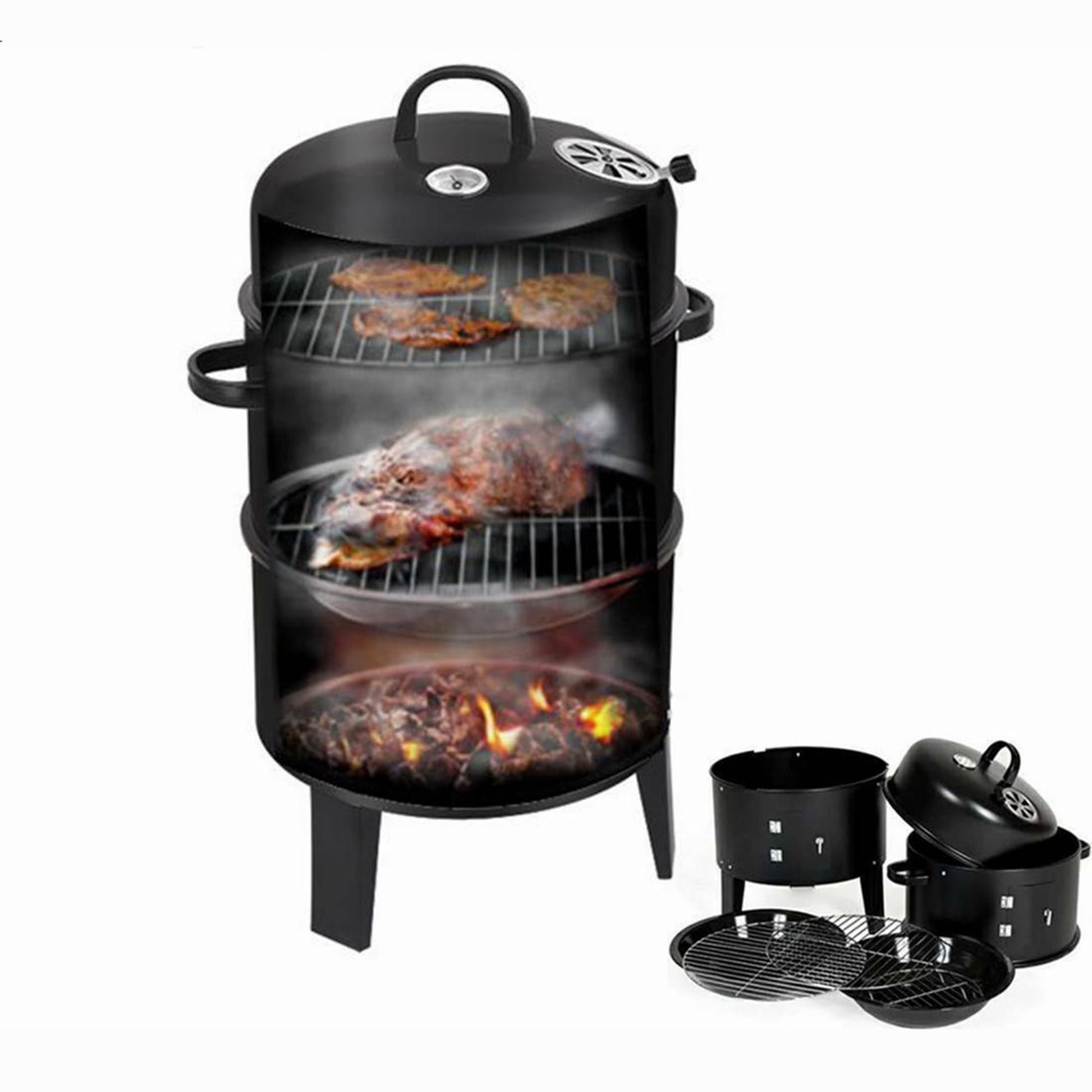 YouLoveIt 3 in 1 Charcoal Vertical Smoker Grill Charcoal Grill & Smoker Combo for Outdoor Garden Patio and Backyard Cooking, withThermometer and Adjustable Air Vent