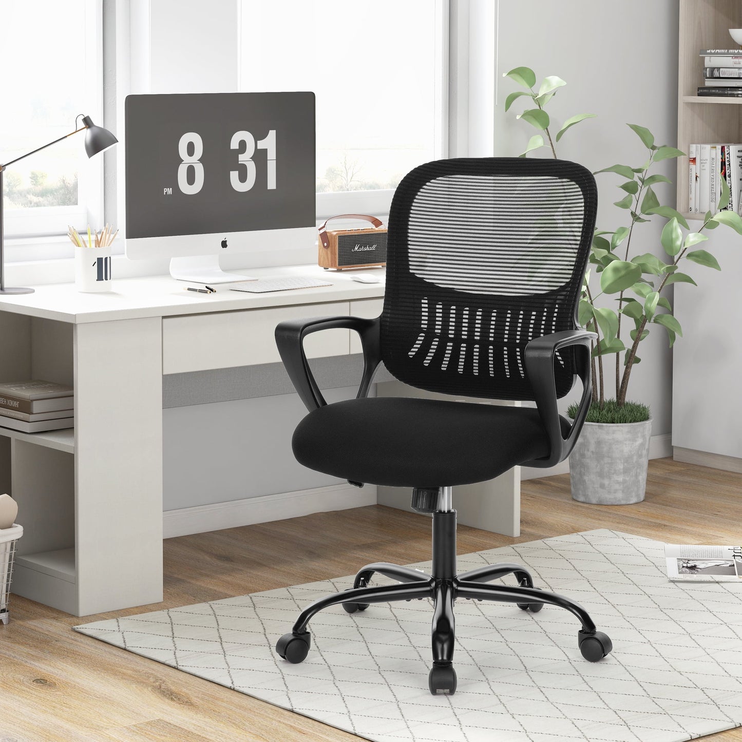 edx Office Chair, Ergonomic Home Office Desk Chairs, Computer Chair with Comfortable Armrests, Mesh Desk Chairs with Wheels, Mid-Back Task Chair with Lumbar Support