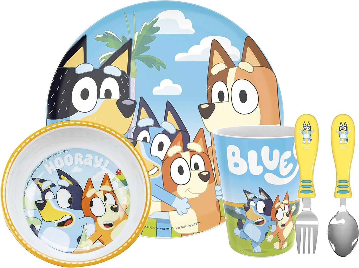 Zak Designs 5pcs Bluey Kids Dinnerware Set Includes Plate, Bowl, Tumbler and Utensil Tableware, Made of Durable Material, Non-BPA