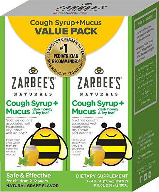 Zarbee's Naturals Children's Cough Syrup with Dark Honey Daytime, Natural Grape Flavor, 4 Ounce Twin Pack