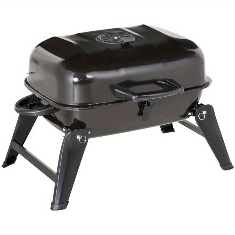 Zateety 14" Portable Charcoal Grill, Tabletop Small BBQ Grill for Outdoor Cooking, Camping, Tailgating, Enamel Coated, Vent, Folding Legs, Black