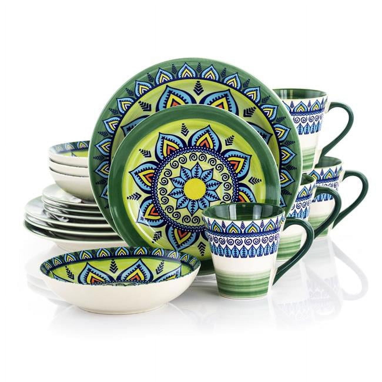 Zen Mozaik Luxurious Stoneware Dinnerware with Complete Setting for 4, Green - 16 Piece