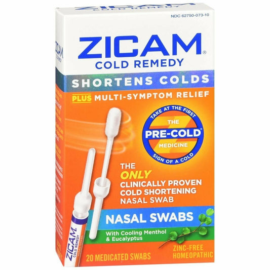 Zicam Cold Remedy Nasal Swabs, Plus Multi-Symptom Relief, 20 ct (Pack of 2)