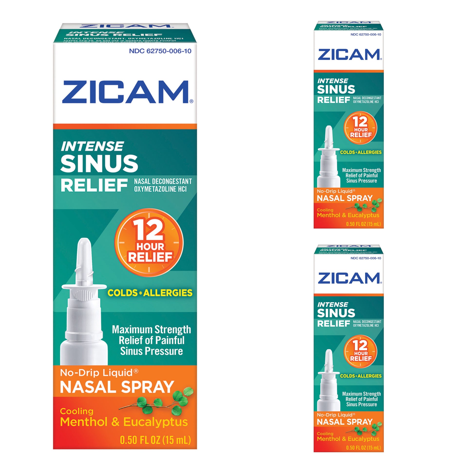 Zicam Intense Sinus Nasal Spray Relief, Menthol & Eucalyptus, 0.5 Oz, 3 Pack