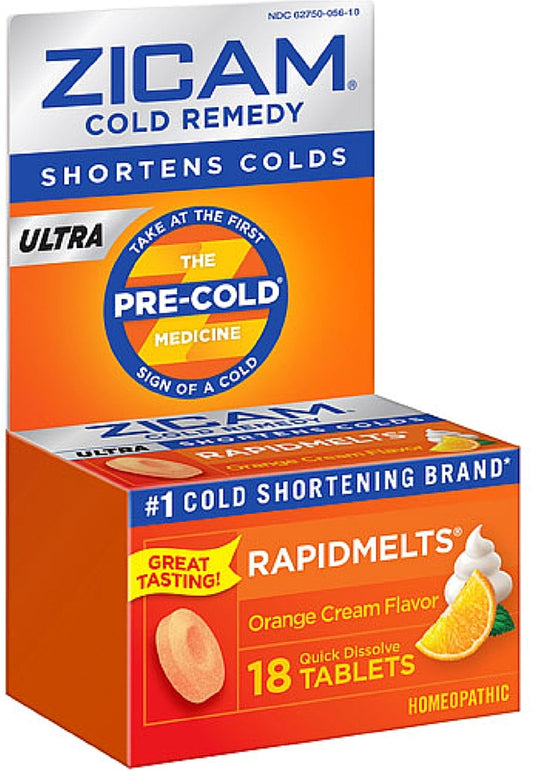 Zicam Ultra Cold Remedy RapidMelts Tablets, Orange Cream, 18 ea (Pack of 2)