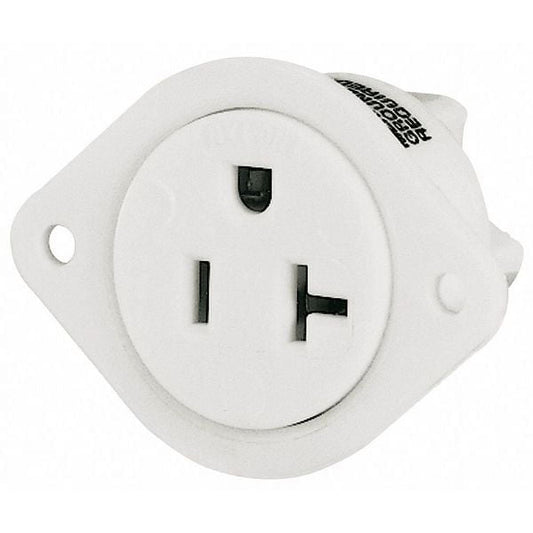 ZoroSelect Flanged Receptacle, 20 A Amps, 125V AC, Panel Mount, Single Outlet, 5-20R, White