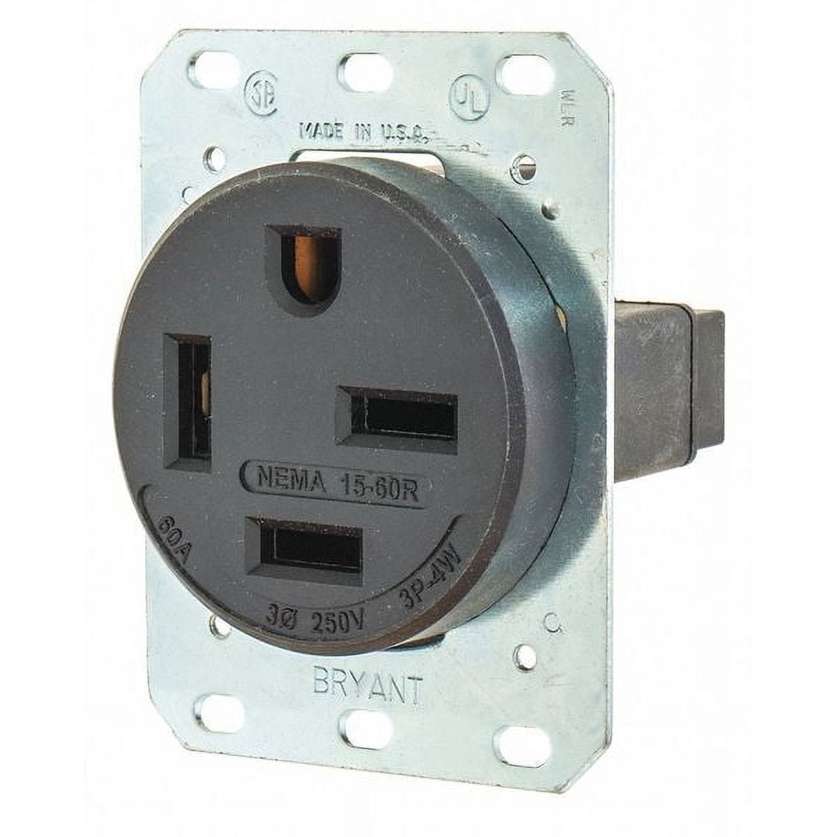 ZoroSelect Receptacle, 60 A Amps, 250V AC, Flush Mount, Single Outlet, 15-60R, Black