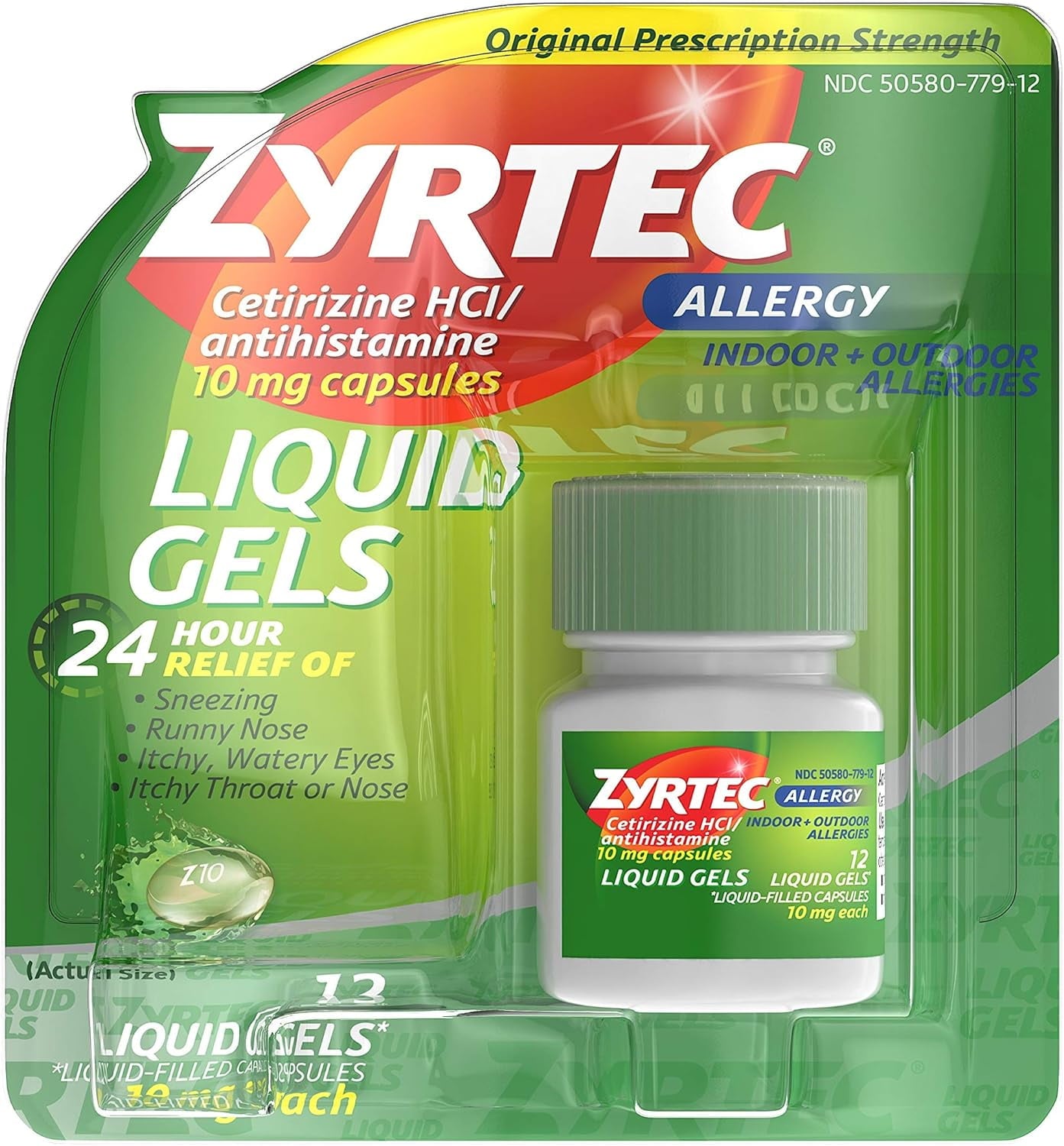 Zyrtec 24 HR Allergy Relief Liquid Gel Capsules, Cetirizine HCl Antihistamine, 12 ct