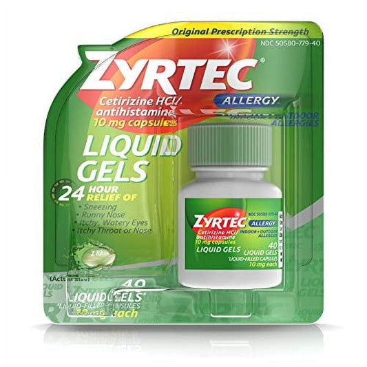 Zyrtec 24 HR Indoor & Outdoor Allergy Liquid Gels Capsules, Cetirizine HCI Antihistamine, 40 Count