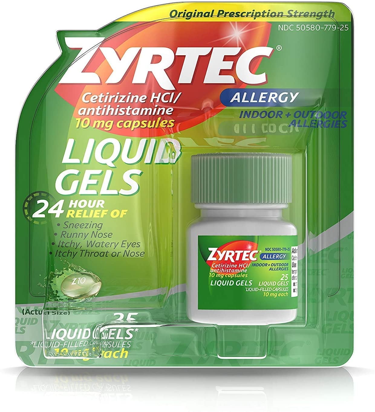 Zyrtec 24 HR Indoor/Outdoor Allergy Relief Liquid Gels Capsules, Cetirizine HCI Antihistamine, 25 ct