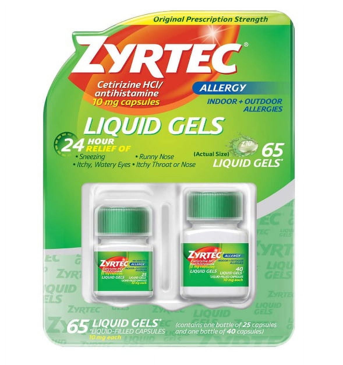 Zyrtec 24 Hour Allergy Relief Antihistamine Cetirizine HCl 10 mg, 65 Liquid Gels