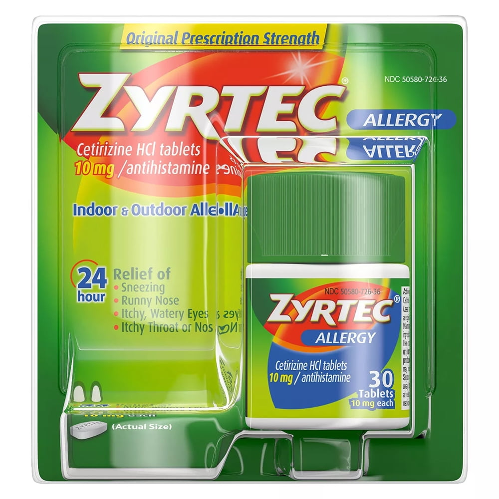 Zyrtec Allergy 24 Hour Relief Indoor Outdoor Allergies 30 Tablets